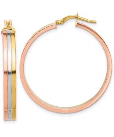 14K Tri-color Polished Three-row Left Right Hoop Earrings Jewelry for Women $277.33 Earrings