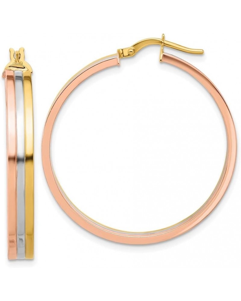 14K Tri-color Polished Three-row Left Right Hoop Earrings Jewelry for Women $277.33 Earrings