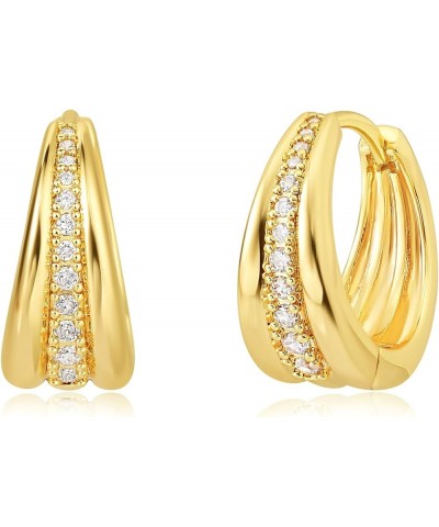 18K Gold Plated Huggie Earrings with Shining Cubic Zriconia Geometry Beads Star Hoop Earrings for Women Hoop CZ A $8.97 Earrings