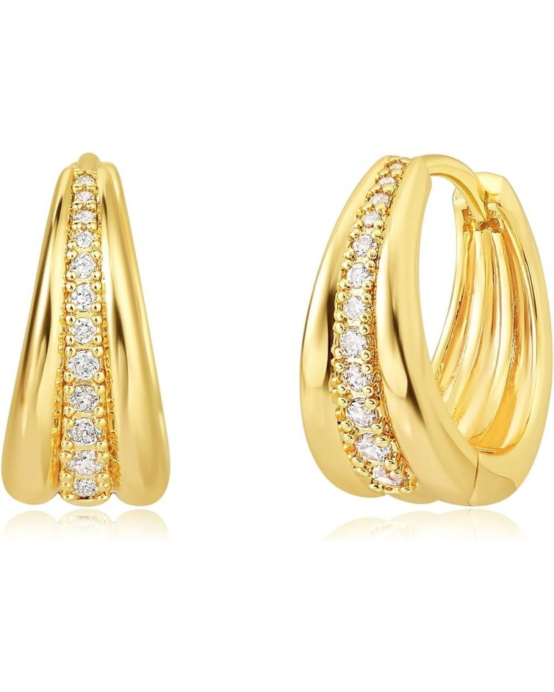 18K Gold Plated Huggie Earrings with Shining Cubic Zriconia Geometry Beads Star Hoop Earrings for Women Hoop CZ A $8.97 Earrings