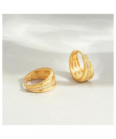 18K Gold Plated Huggie Earrings with Shining Cubic Zriconia Geometry Beads Star Hoop Earrings for Women Hoop CZ A $8.97 Earrings