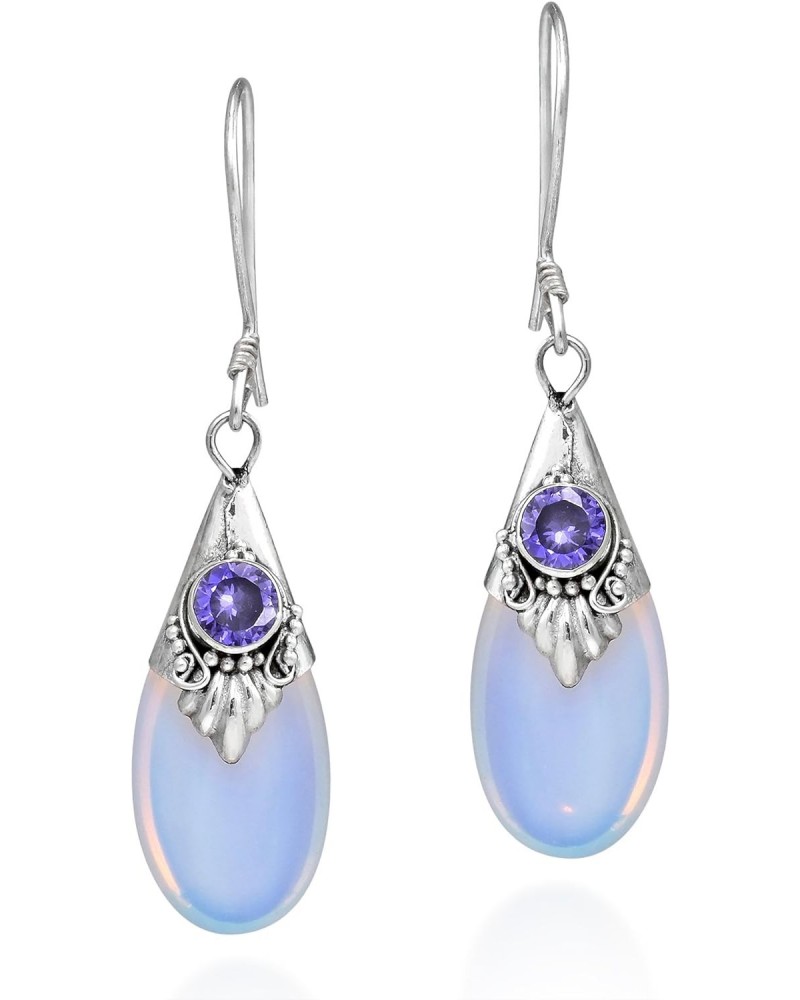 Gorgeous Moonstone Teardrop Simulated Violet Amethyst .925 Sterling Silver Earrings | Moonstone Earrings for Women Sterling S...