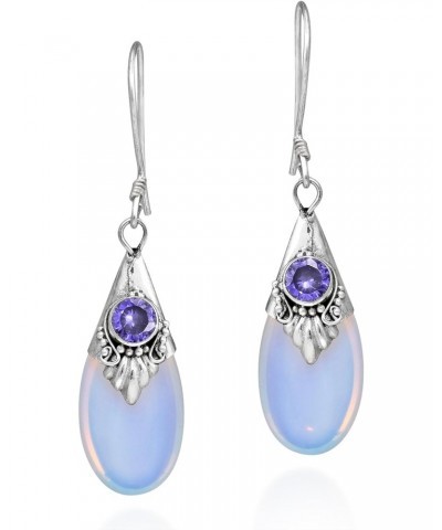 Gorgeous Moonstone Teardrop Simulated Violet Amethyst .925 Sterling Silver Earrings | Moonstone Earrings for Women Sterling S...