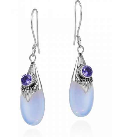 Gorgeous Moonstone Teardrop Simulated Violet Amethyst .925 Sterling Silver Earrings | Moonstone Earrings for Women Sterling S...