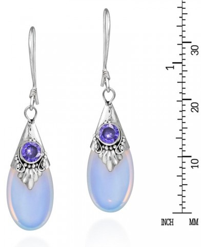 Gorgeous Moonstone Teardrop Simulated Violet Amethyst .925 Sterling Silver Earrings | Moonstone Earrings for Women Sterling S...