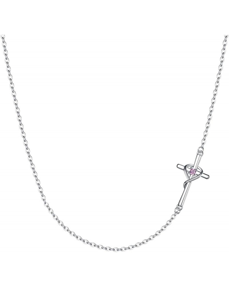 Cross 925 Sterling Silver Cubic Zirconia Necklace for Women with Chain Toggle Clasp Pendant First Communion Gifts for Girls F...