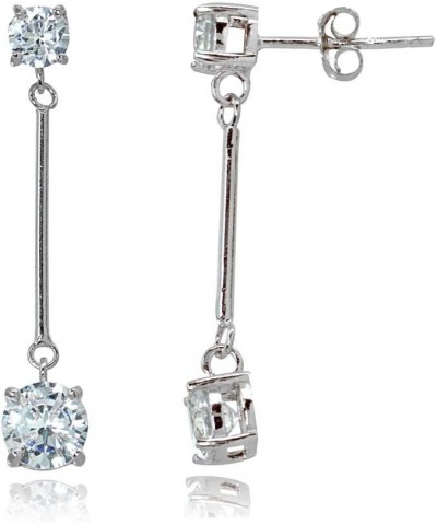 Sterling Silver Cubic Zirconia Round Statement Bar Dangle Drop Earrings Sterling Silver $14.57 Earrings