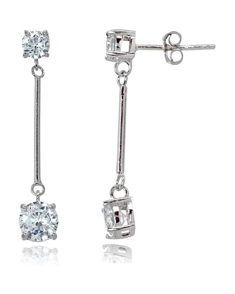 Sterling Silver Cubic Zirconia Round Statement Bar Dangle Drop Earrings Sterling Silver $14.57 Earrings