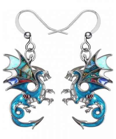 Enamel Alloy Dinosaur Fantasy Dragon Earrings Drop Dangle Unique Animal Jewelry For Women Girls Ocean Blue $7.64 Earrings