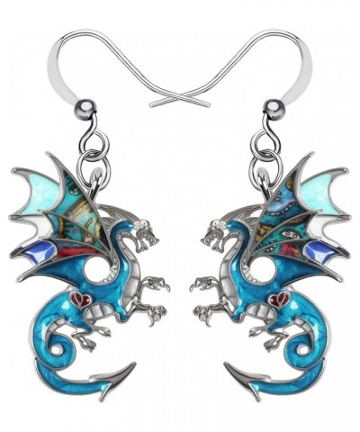 Enamel Alloy Dinosaur Fantasy Dragon Earrings Drop Dangle Unique Animal Jewelry For Women Girls Ocean Blue $7.64 Earrings