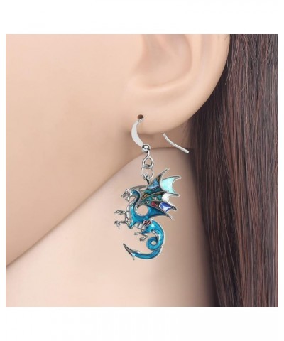 Enamel Alloy Dinosaur Fantasy Dragon Earrings Drop Dangle Unique Animal Jewelry For Women Girls Ocean Blue $7.64 Earrings