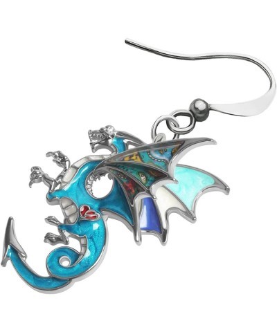 Enamel Alloy Dinosaur Fantasy Dragon Earrings Drop Dangle Unique Animal Jewelry For Women Girls Ocean Blue $7.64 Earrings