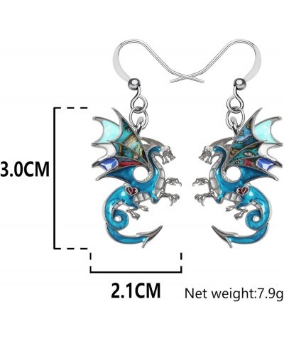 Enamel Alloy Dinosaur Fantasy Dragon Earrings Drop Dangle Unique Animal Jewelry For Women Girls Ocean Blue $7.64 Earrings