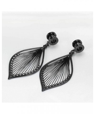 2pcs Ear Dangle Gauges Handmade Leaf Shap Dangling Plugs and Tunnels for Ears Streched Size Gauge 2g to 1 inch 0g(8mm) Black ...