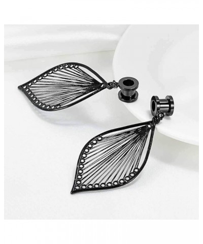 2pcs Ear Dangle Gauges Handmade Leaf Shap Dangling Plugs and Tunnels for Ears Streched Size Gauge 2g to 1 inch 0g(8mm) Black ...