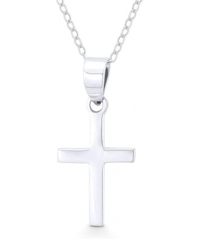 Flat Latin Crucifix Christian Cross 25.5x12mm (1x0.5in) Pendant w/Chain Necklace in .925 Sterling Silver 18-inch Chain Neckla...