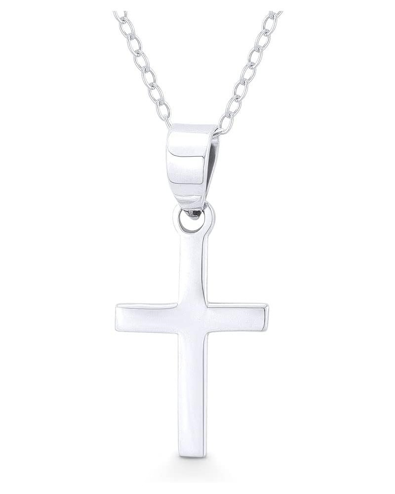 Flat Latin Crucifix Christian Cross 25.5x12mm (1x0.5in) Pendant w/Chain Necklace in .925 Sterling Silver 18-inch Chain Neckla...