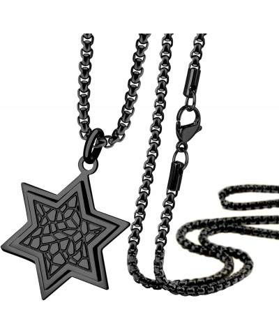 Stainless Steel Patterned Star of David Necklace for Men & Women, 16-24 Inch Box Chain Black 20 Inches $10.00 Necklaces