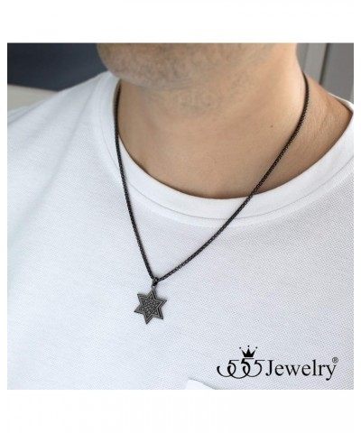 Stainless Steel Patterned Star of David Necklace for Men & Women, 16-24 Inch Box Chain Black 20 Inches $10.00 Necklaces