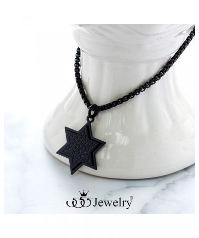 Stainless Steel Patterned Star of David Necklace for Men & Women, 16-24 Inch Box Chain Black 20 Inches $10.00 Necklaces