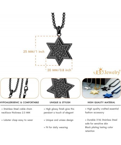 Stainless Steel Patterned Star of David Necklace for Men & Women, 16-24 Inch Box Chain Black 20 Inches $10.00 Necklaces