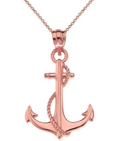 10k Anchor Nautical Rope Sailor Navy Charm Pendant Necklace 16.0 Inches Rose Gold $62.89 Necklaces