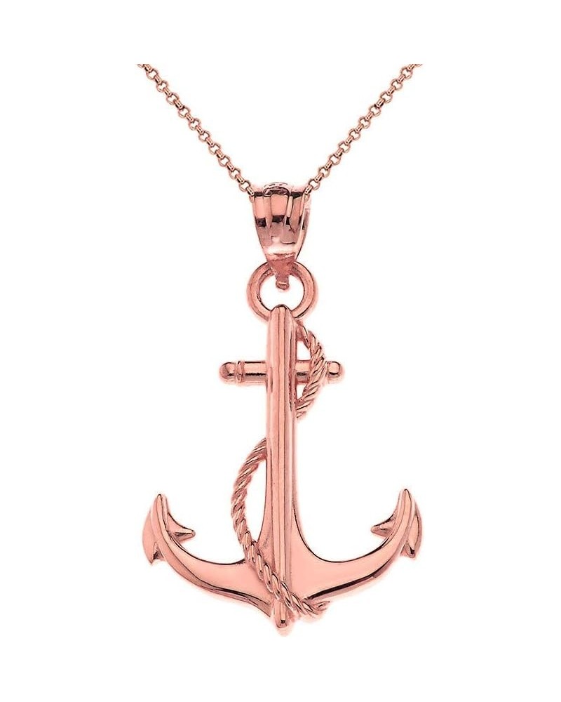 10k Anchor Nautical Rope Sailor Navy Charm Pendant Necklace 16.0 Inches Rose Gold $62.89 Necklaces