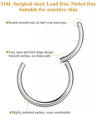 316L Surgical Steel Hinged Nose Rings Hoop 20G 18G 16G 14G, Diameter 6mm to 10mm, Color Gold - Rose Gold - Silver - Black - R...