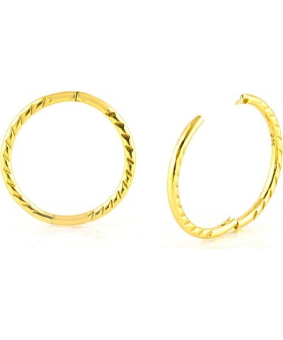 24K Gold Plated On 925 Sterling Silver Solid Seamless Diamond Cut Twist Sleeper Hoop Earrings Small Hinged Thin Handmade 8mm ...