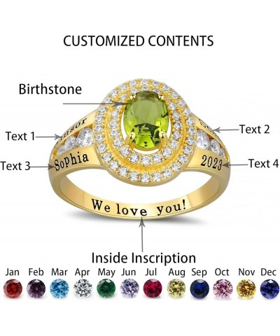 Personalized Custom Class Rings Cubic Zirconia Birthstone Rings Class Rings for Women High School Gold Plated Sterling Silver...