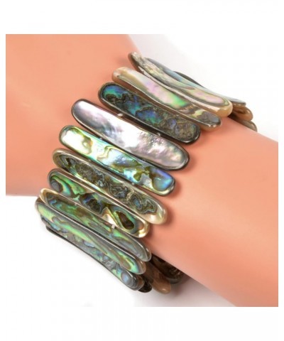 Abalone Shell Rainbow Wide Bangle Bracelet Beaded Oval Sticks Beads Strand 6.5 Inch Oval Stick $13.74 Bracelets