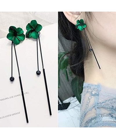 Trendy Red Green Poppy Flower Black Long Line Bar Tassel Earrings for Women Charm Drop Dangle Earring Jewelry Green $8.31 Ear...