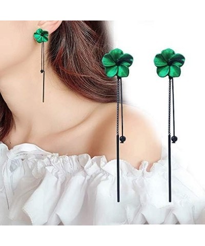 Trendy Red Green Poppy Flower Black Long Line Bar Tassel Earrings for Women Charm Drop Dangle Earring Jewelry Green $8.31 Ear...