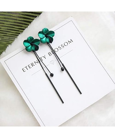 Trendy Red Green Poppy Flower Black Long Line Bar Tassel Earrings for Women Charm Drop Dangle Earring Jewelry Green $8.31 Ear...