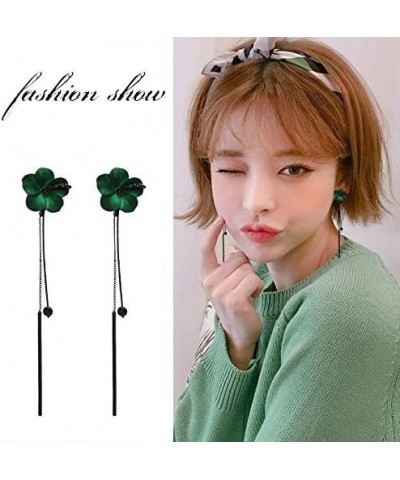 Trendy Red Green Poppy Flower Black Long Line Bar Tassel Earrings for Women Charm Drop Dangle Earring Jewelry Green $8.31 Ear...