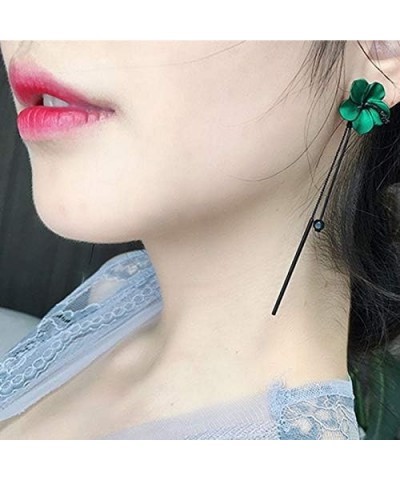 Trendy Red Green Poppy Flower Black Long Line Bar Tassel Earrings for Women Charm Drop Dangle Earring Jewelry Green $8.31 Ear...