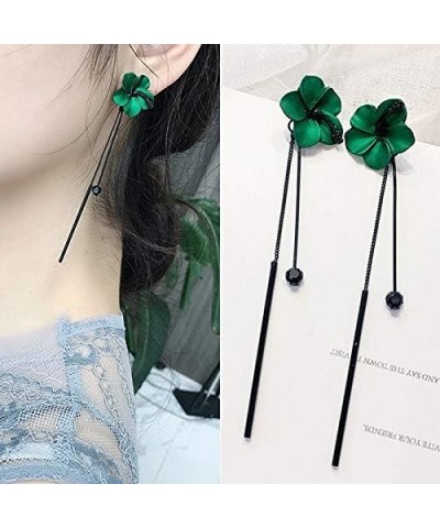 Trendy Red Green Poppy Flower Black Long Line Bar Tassel Earrings for Women Charm Drop Dangle Earring Jewelry Green $8.31 Ear...