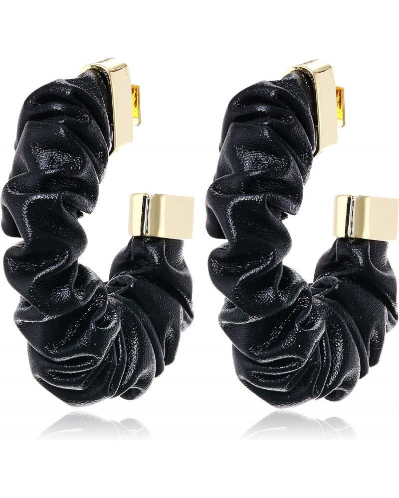 Vince Camuto Goldtone Faux Leather Black Open Hoop Earrings $24.60 Earrings