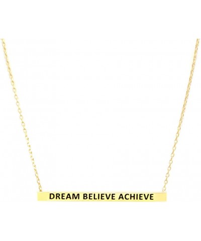 Women Gold Dipped Horizontal Inspirational Phrases Engraved Bar Pendant Necklace Dream Believe Achieve-Gold $9.68 Necklaces