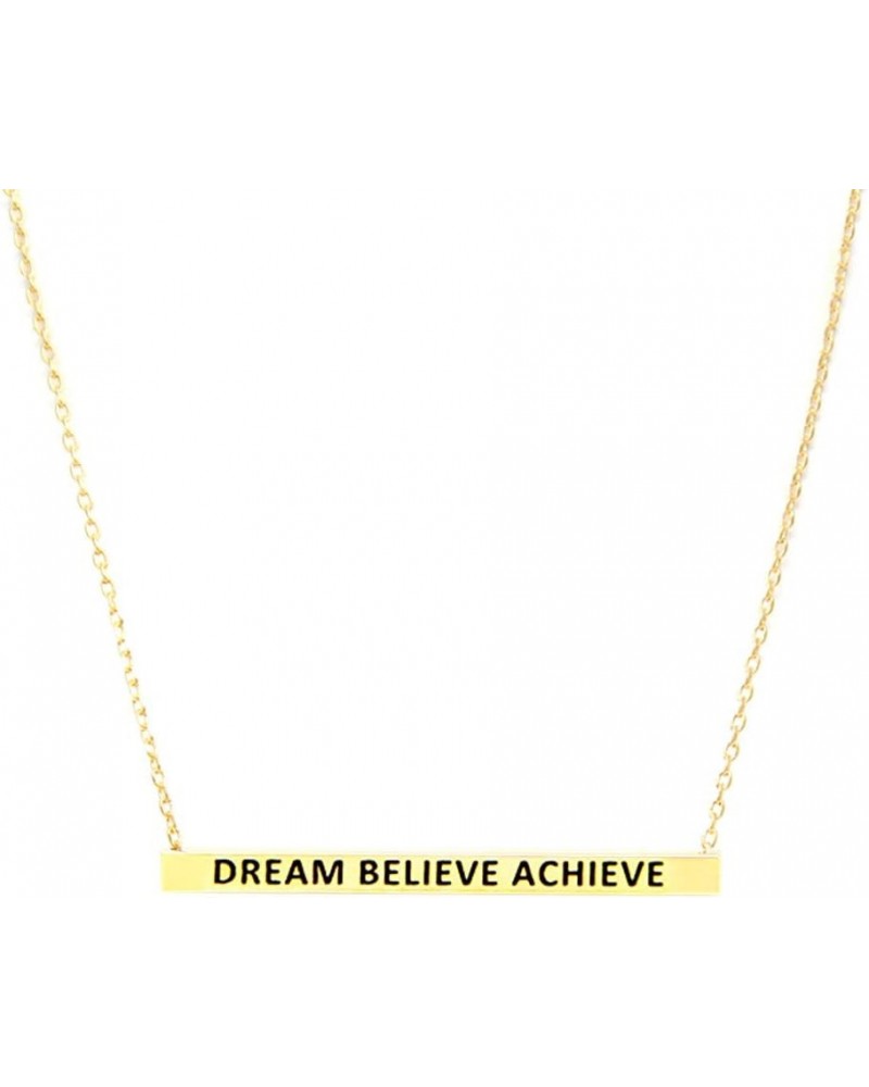 Women Gold Dipped Horizontal Inspirational Phrases Engraved Bar Pendant Necklace Dream Believe Achieve-Gold $9.68 Necklaces