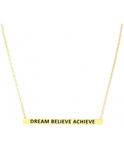 Women Gold Dipped Horizontal Inspirational Phrases Engraved Bar Pendant Necklace Dream Believe Achieve-Gold $9.68 Necklaces