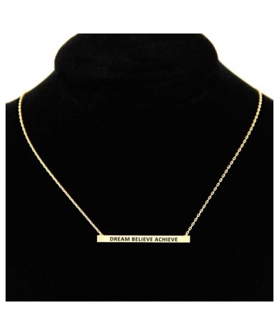 Women Gold Dipped Horizontal Inspirational Phrases Engraved Bar Pendant Necklace Dream Believe Achieve-Gold $9.68 Necklaces