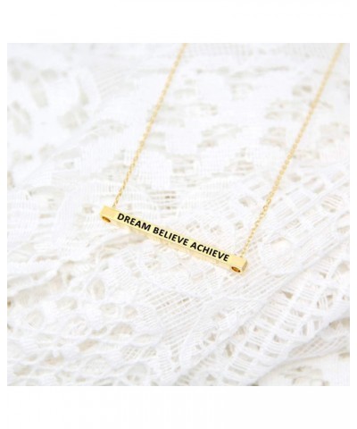 Women Gold Dipped Horizontal Inspirational Phrases Engraved Bar Pendant Necklace Dream Believe Achieve-Gold $9.68 Necklaces