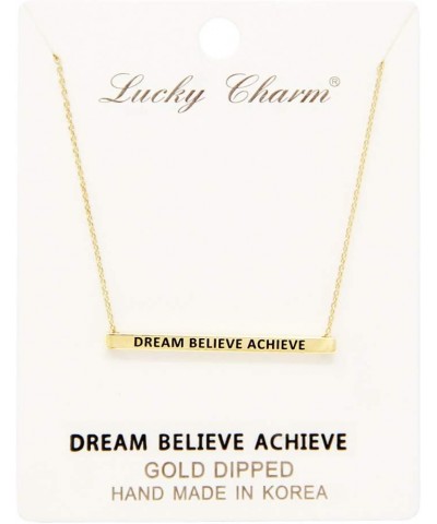 Women Gold Dipped Horizontal Inspirational Phrases Engraved Bar Pendant Necklace Dream Believe Achieve-Gold $9.68 Necklaces