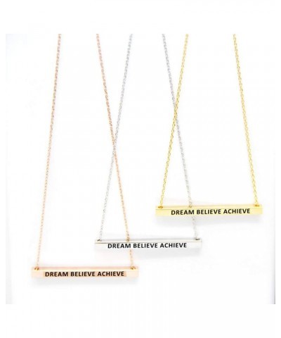 Women Gold Dipped Horizontal Inspirational Phrases Engraved Bar Pendant Necklace Dream Believe Achieve-Gold $9.68 Necklaces