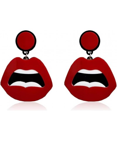 Women Fashion Retro 1980s Style Costume Earring Red mouth Acrylic $6.87 Earrings