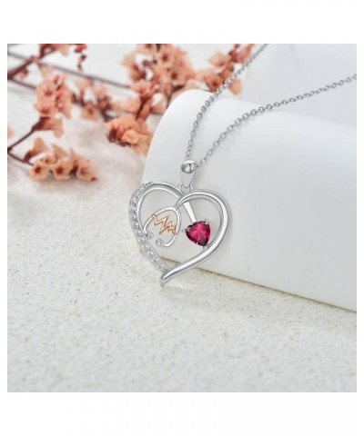 Heart Stethoscope Pendant Necklace for Women 925 Sterling Silver Gemstone Birthstone Doctor Nurse Medical Jewelry RN Register...