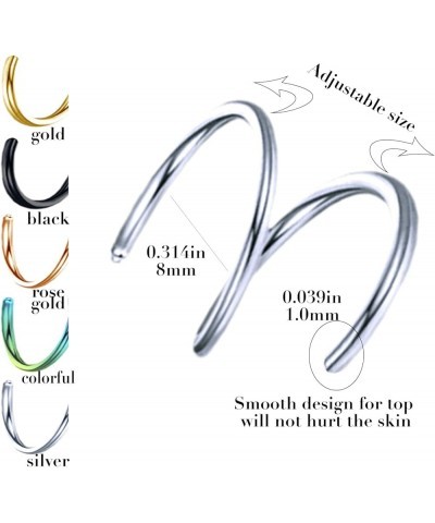 18G 20G Double Nose Ring for Single Piercing Stainless Steel Left and Right Double Hoop Nose Ring Spiral Nose Hoops Double No...