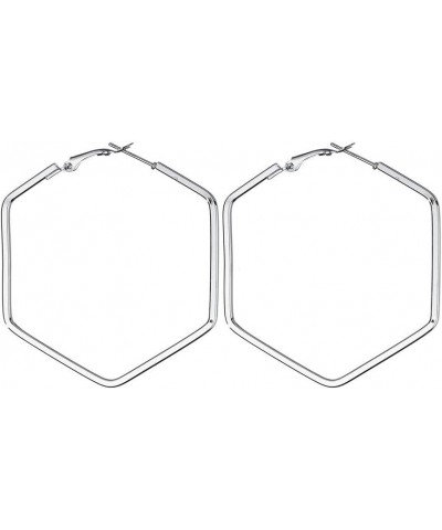 Hexagon Hoop Earrings for Women Simple Geometric Fashion Jewelry Earrings Silver $7.69 Earrings