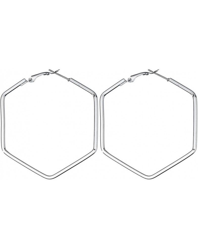 Hexagon Hoop Earrings for Women Simple Geometric Fashion Jewelry Earrings Silver $7.69 Earrings